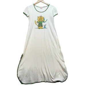 Vintage Gilead Girls Nightgown Ivory Floral Trim & Cat Design